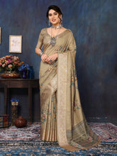 Beige Velvet Tussar Silk Woven Jacquard Saree-SNGT2006